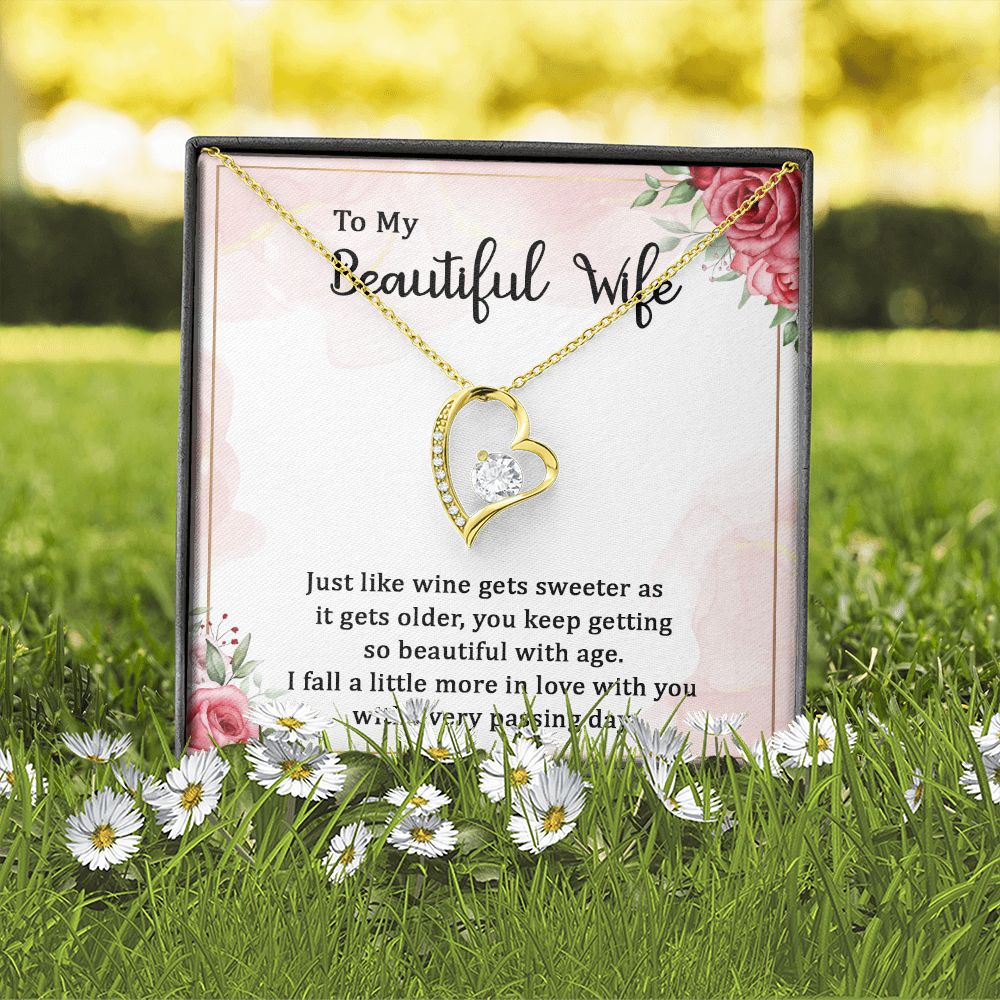 To My Wife Wine Gets Sweeter Forever Necklace w Message Card-Express Your Love Gifts