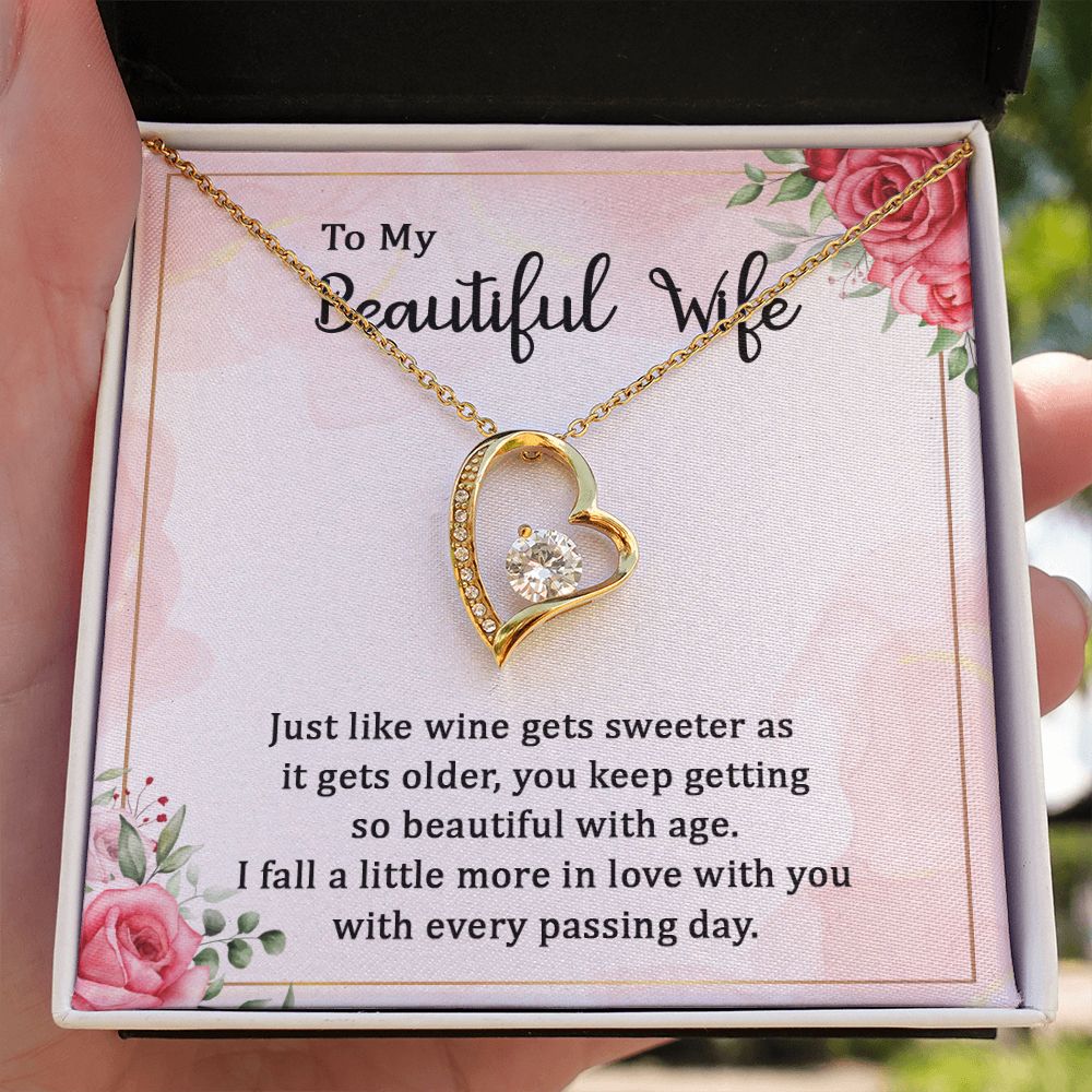 To My Wife Wine Gets Sweeter Forever Necklace w Message Card-Express Your Love Gifts