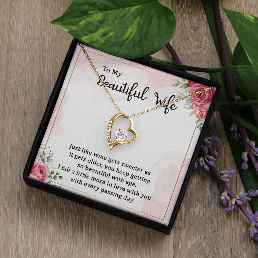 To My Wife Wine Gets Sweeter Forever Necklace w Message Card-Express Your Love Gifts