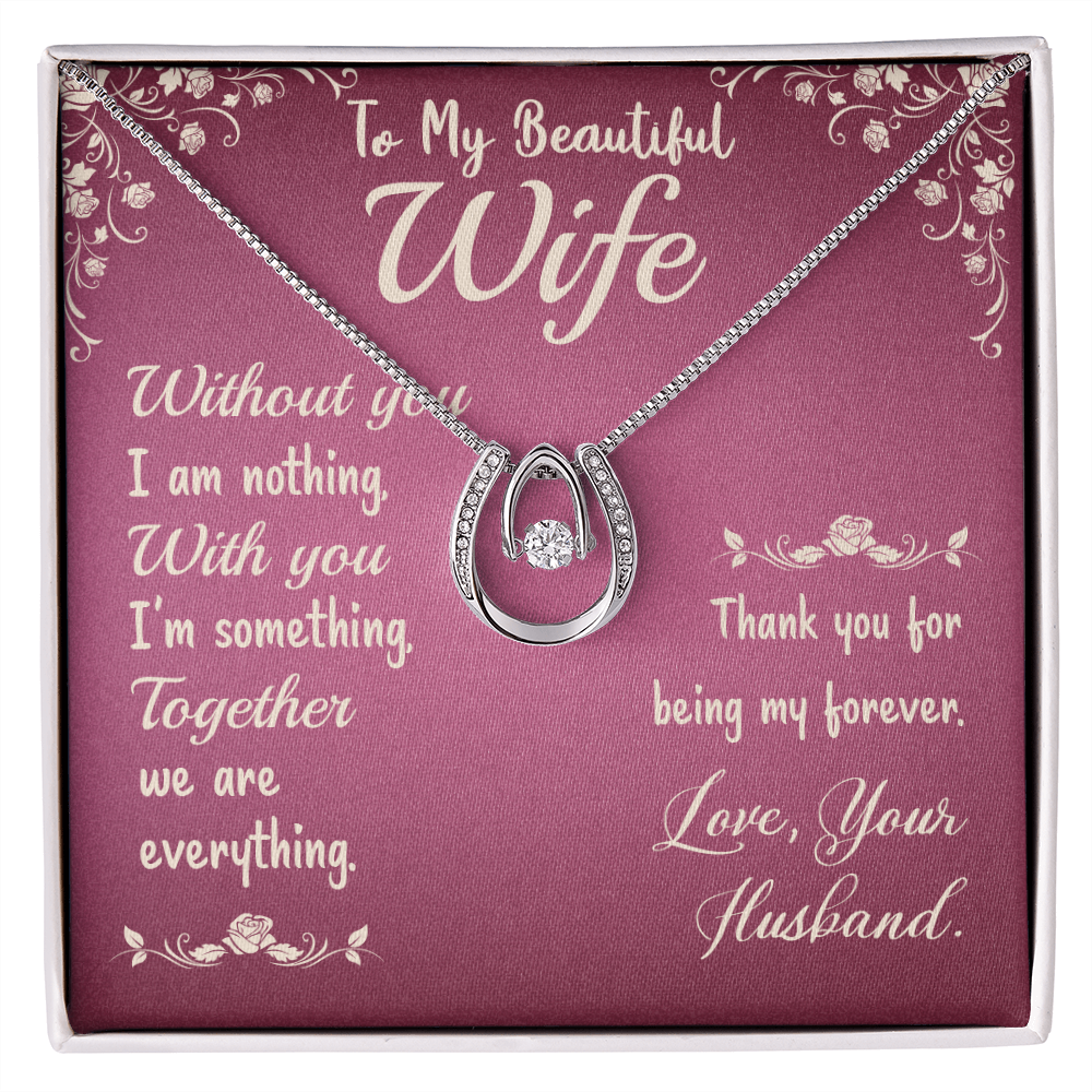 To My Wife Without You Lucky Horseshoe Necklace Message Card 14k w CZ Crystals-Express Your Love Gifts