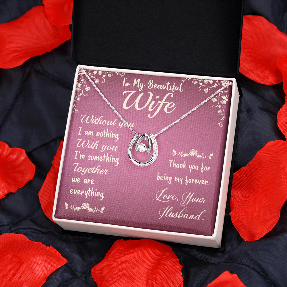 To My Wife Without You Lucky Horseshoe Necklace Message Card 14k w CZ Crystals-Express Your Love Gifts