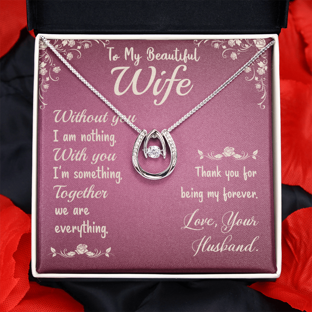 To My Wife Without You Lucky Horseshoe Necklace Message Card 14k w CZ Crystals-Express Your Love Gifts