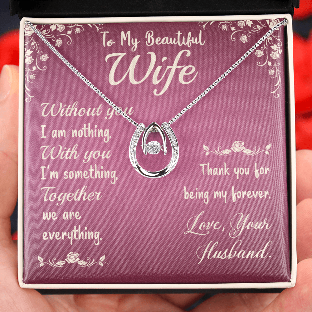 To My Wife Without You Lucky Horseshoe Necklace Message Card 14k w CZ Crystals-Express Your Love Gifts