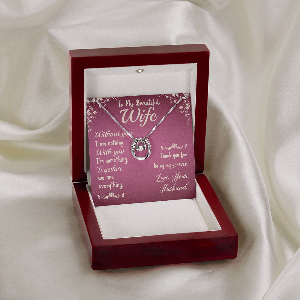 To My Wife Without You Lucky Horseshoe Necklace Message Card 14k w CZ Crystals-Express Your Love Gifts