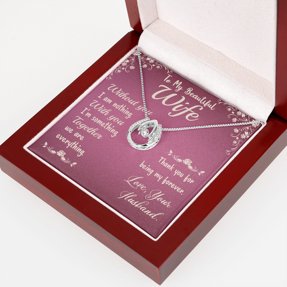 To My Wife Without You Lucky Horseshoe Necklace Message Card 14k w CZ Crystals-Express Your Love Gifts