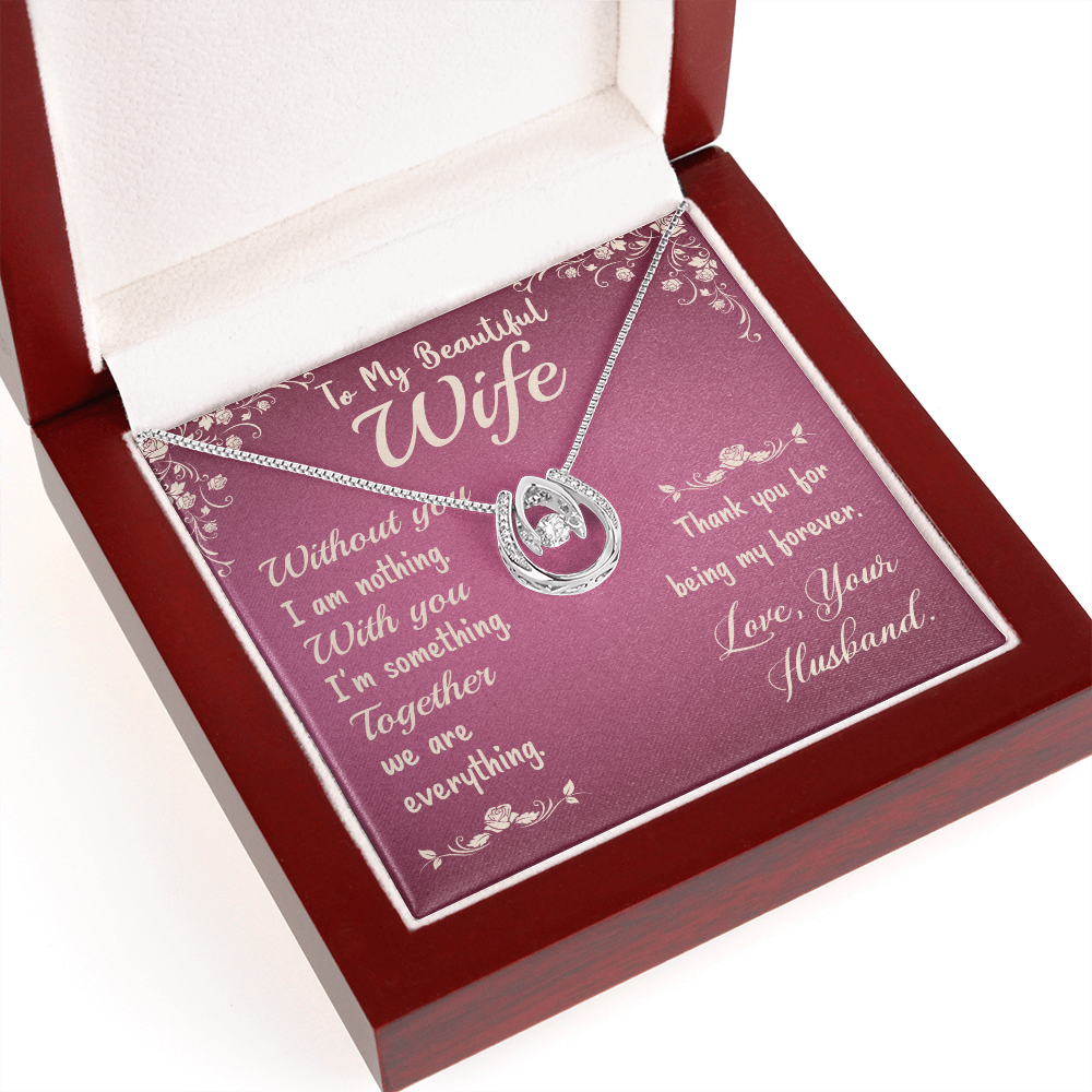 To My Wife Without You Lucky Horseshoe Necklace Message Card 14k w CZ Crystals-Express Your Love Gifts