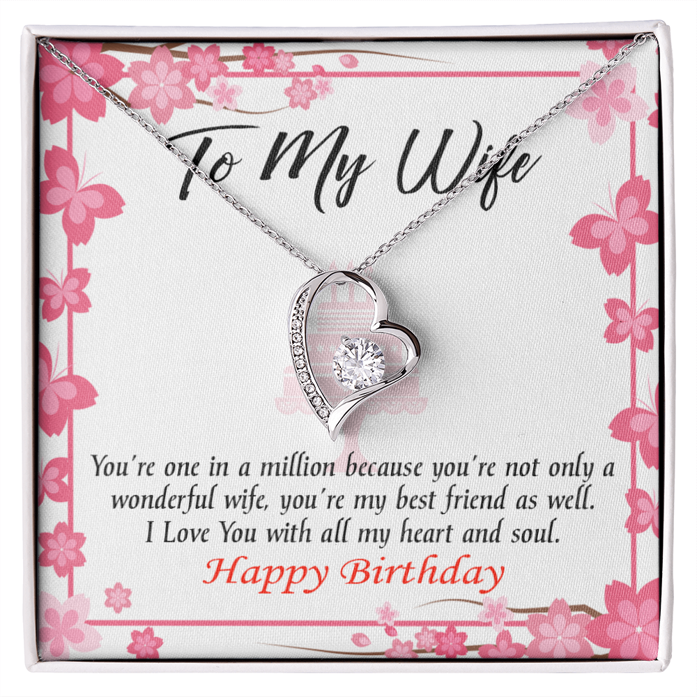To My Wife Wonderful Best Friend Wife Birthday Message Forever Necklace w Message Card-Express Your Love Gifts
