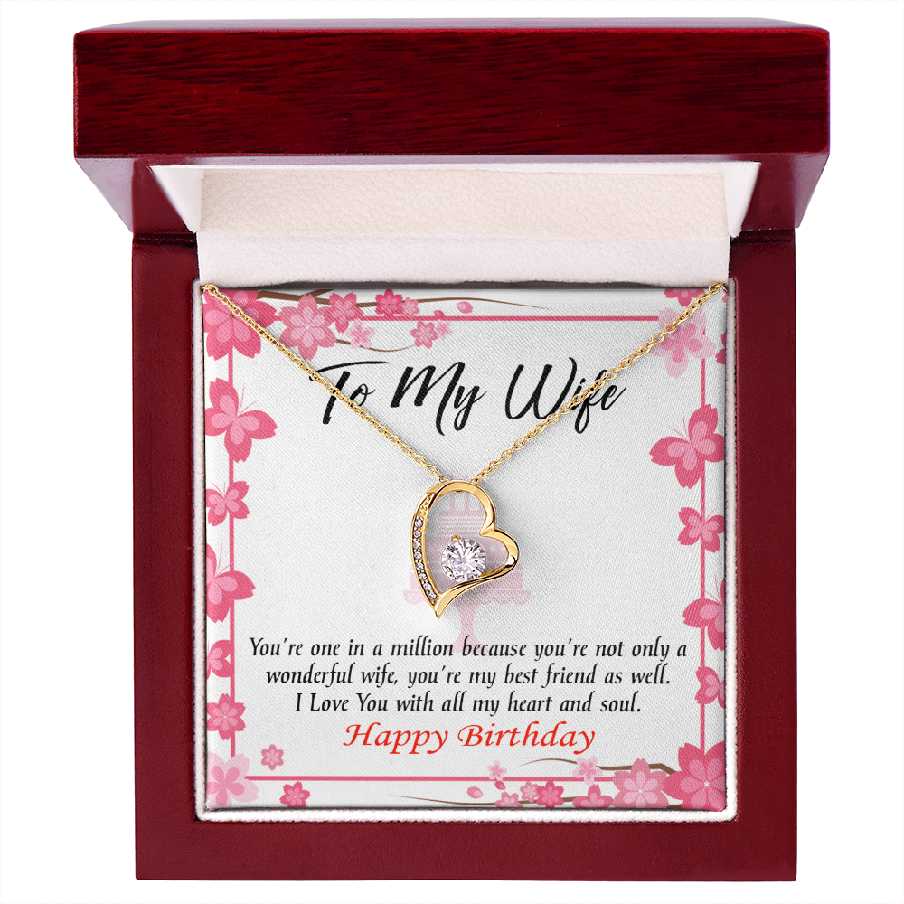 To My Wife Wonderful Best Friend Wife Birthday Message Forever Necklace w Message Card-Express Your Love Gifts