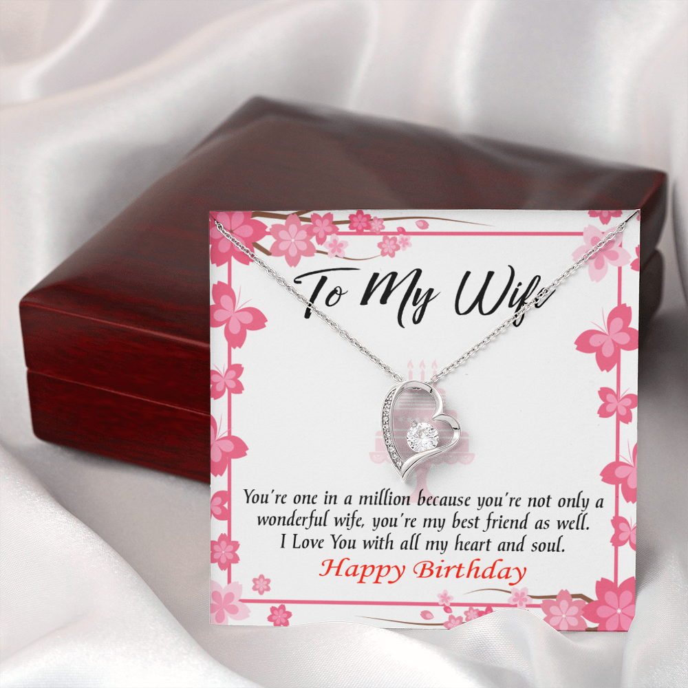 To My Wife Wonderful Best Friend Wife Birthday Message Forever Necklace w Message Card-Express Your Love Gifts