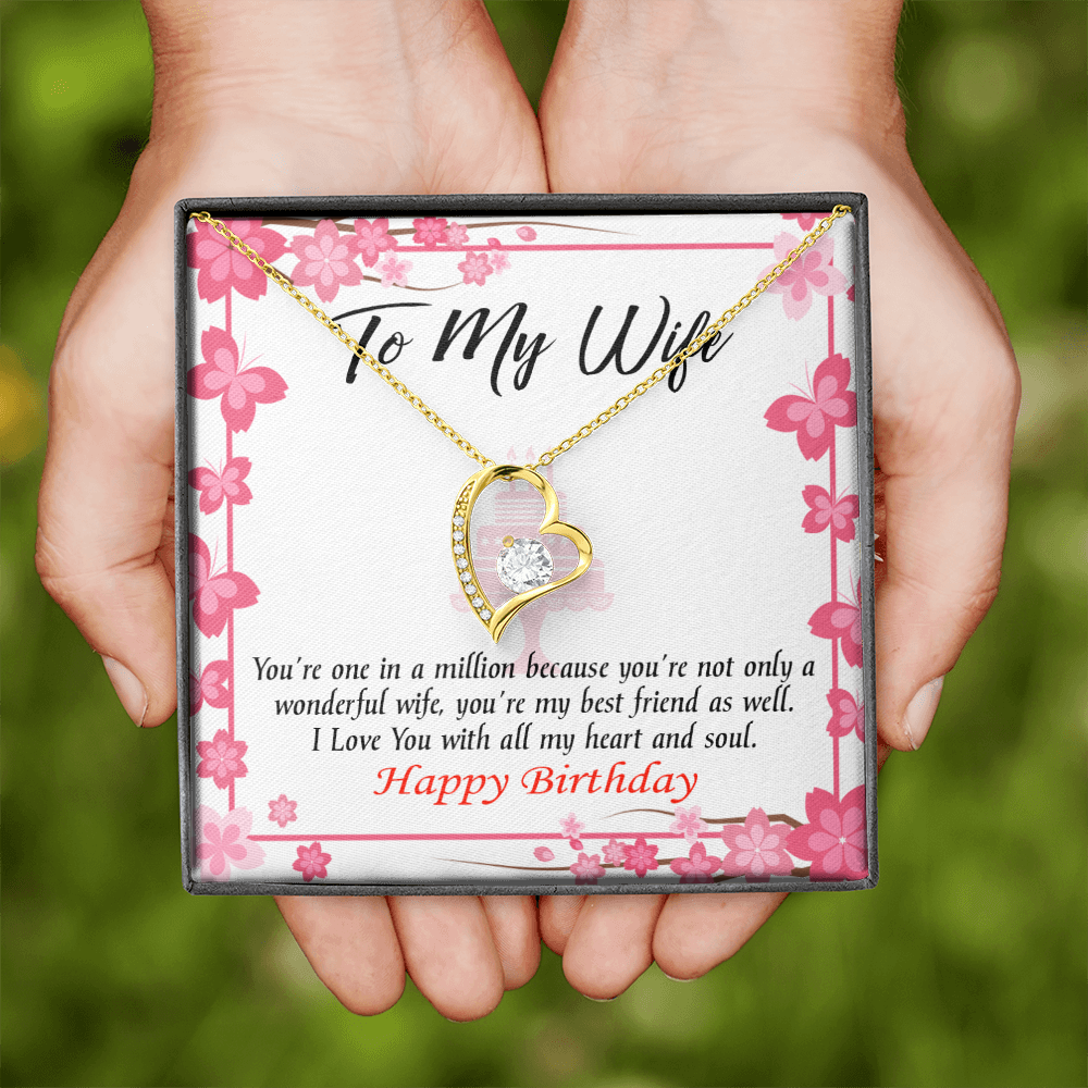 To My Wife Wonderful Best Friend Wife Birthday Message Forever Necklace w Message Card-Express Your Love Gifts