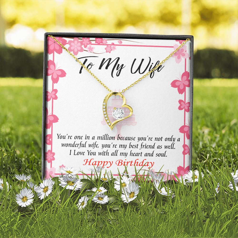 To My Wife Wonderful Best Friend Wife Birthday Message Forever Necklace w Message Card-Express Your Love Gifts