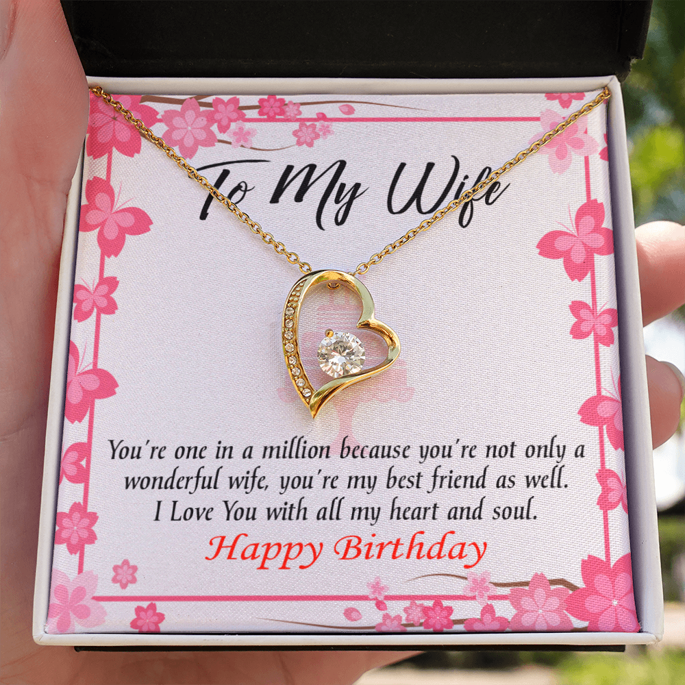 To My Wife Wonderful Best Friend Wife Birthday Message Forever Necklace w Message Card-Express Your Love Gifts