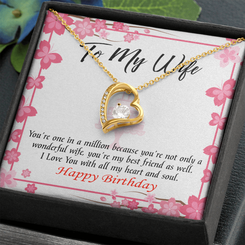 To My Wife Wonderful Best Friend Wife Birthday Message Forever Necklace w Message Card-Express Your Love Gifts