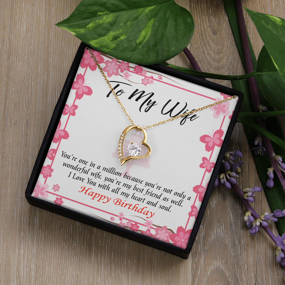 To My Wife Wonderful Best Friend Wife Birthday Message Forever Necklace w Message Card-Express Your Love Gifts