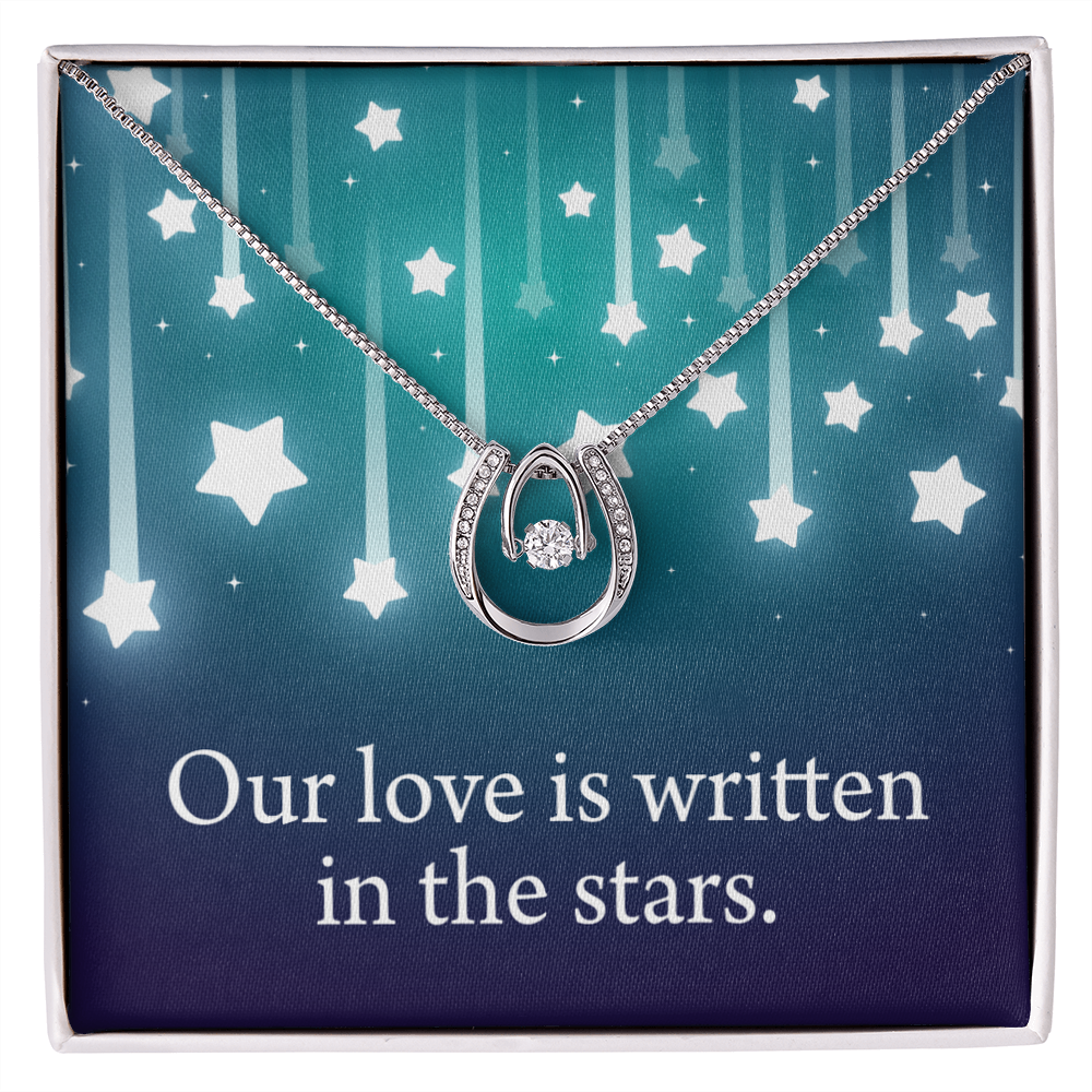 To My Wife Written In The Stars Lucky Horseshoe Necklace Message Card 14k w CZ Crystals-Express Your Love Gifts