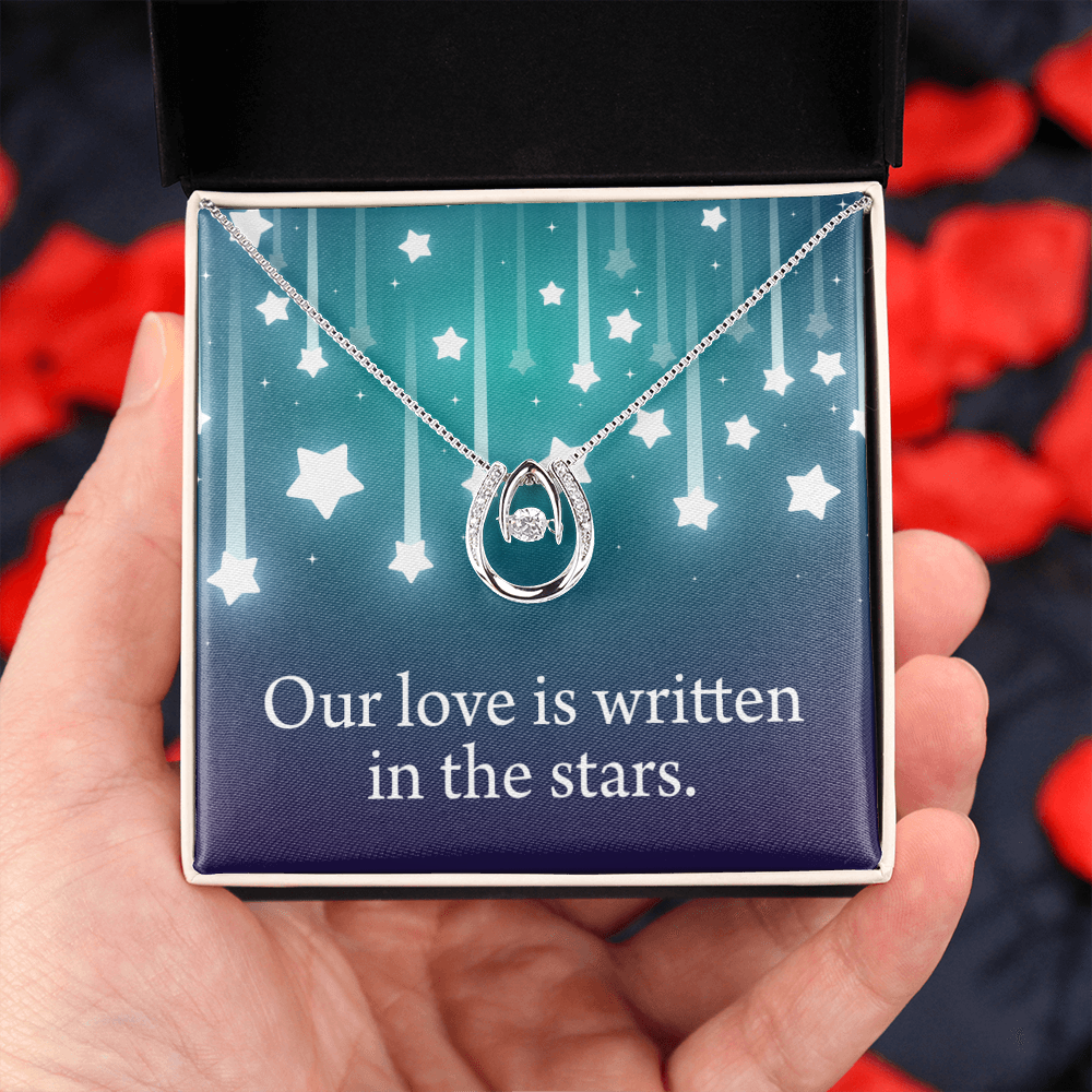 To My Wife Written In The Stars Lucky Horseshoe Necklace Message Card 14k w CZ Crystals-Express Your Love Gifts