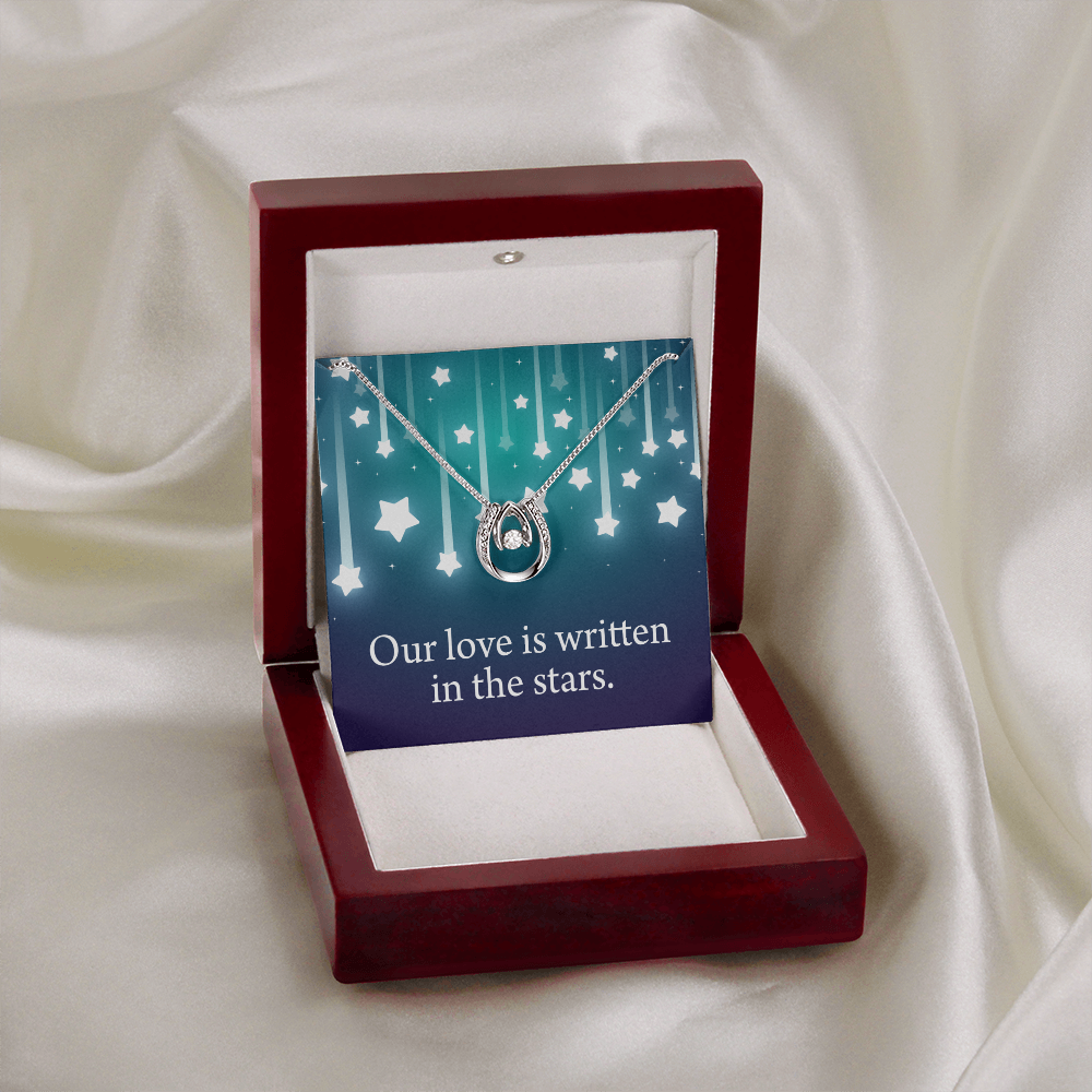 To My Wife Written In The Stars Lucky Horseshoe Necklace Message Card 14k w CZ Crystals-Express Your Love Gifts