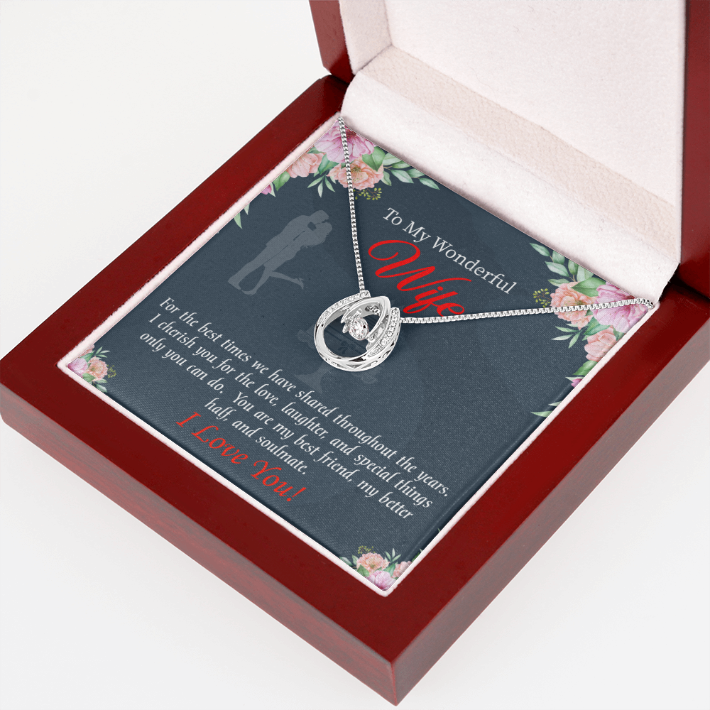 To My Wife You Are Cherished Lucky Horseshoe Necklace Message Card 14k w CZ Crystals-Express Your Love Gifts