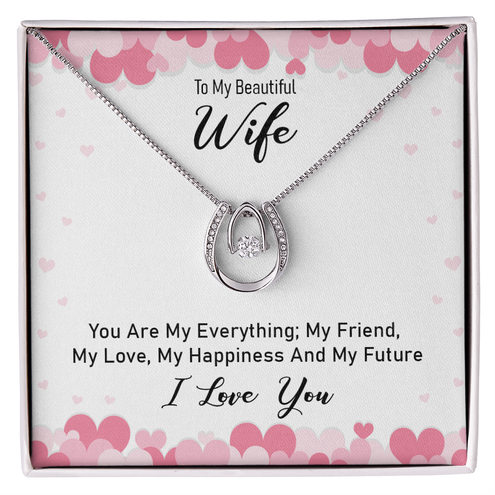 To My Wife You Are My Everything Lucky Horseshoe Necklace Message Card 14k w CZ Crystals-Express Your Love Gifts