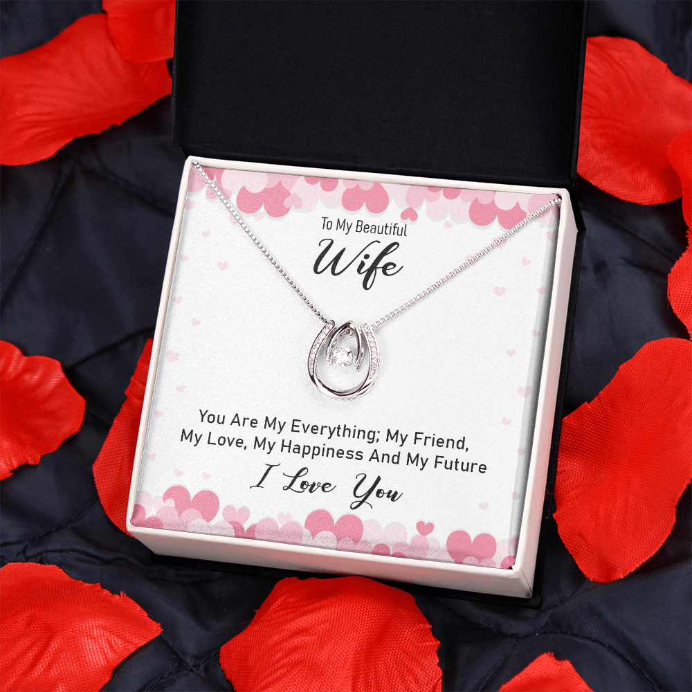To My Wife You Are My Everything Lucky Horseshoe Necklace Message Card 14k w CZ Crystals-Express Your Love Gifts