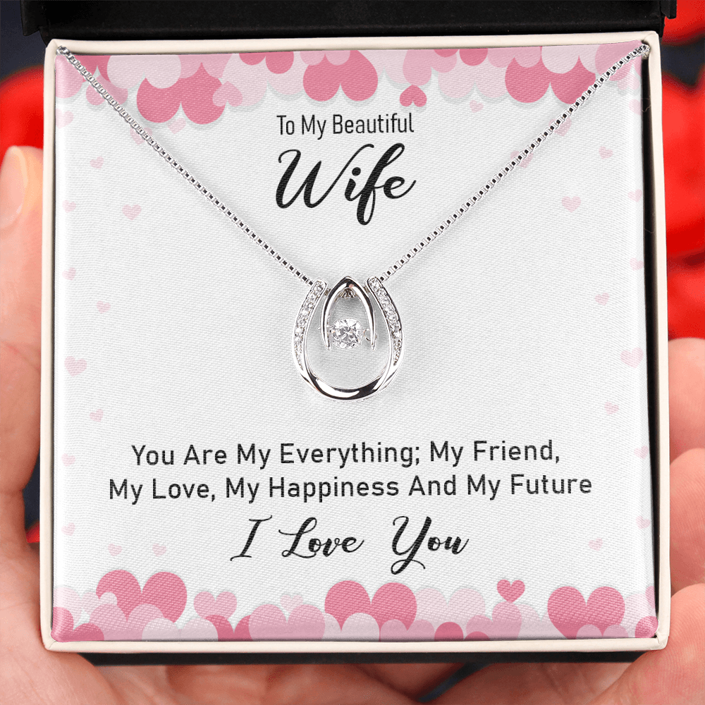 To My Wife You Are My Everything Lucky Horseshoe Necklace Message Card 14k w CZ Crystals-Express Your Love Gifts