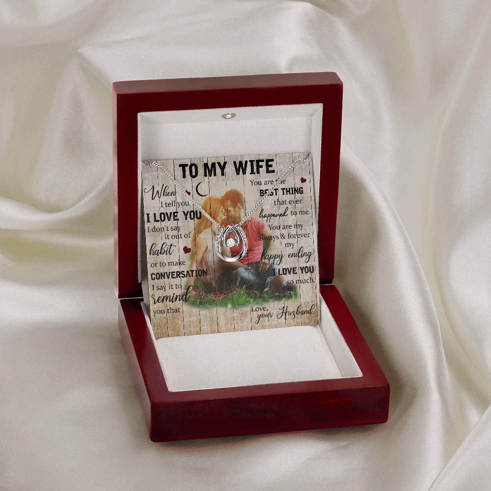 To My Wife You Are The Best Thing Lucky Horseshoe Necklace Message Card 14k w CZ Crystals-Express Your Love Gifts