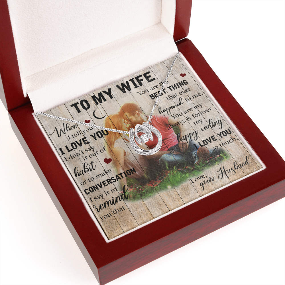 To My Wife You Are The Best Thing Lucky Horseshoe Necklace Message Card 14k w CZ Crystals-Express Your Love Gifts