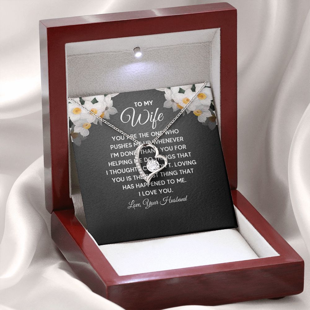To My Wife You Are The One Who Pushes Me Up Forever Necklace w Message Card-Express Your Love Gifts