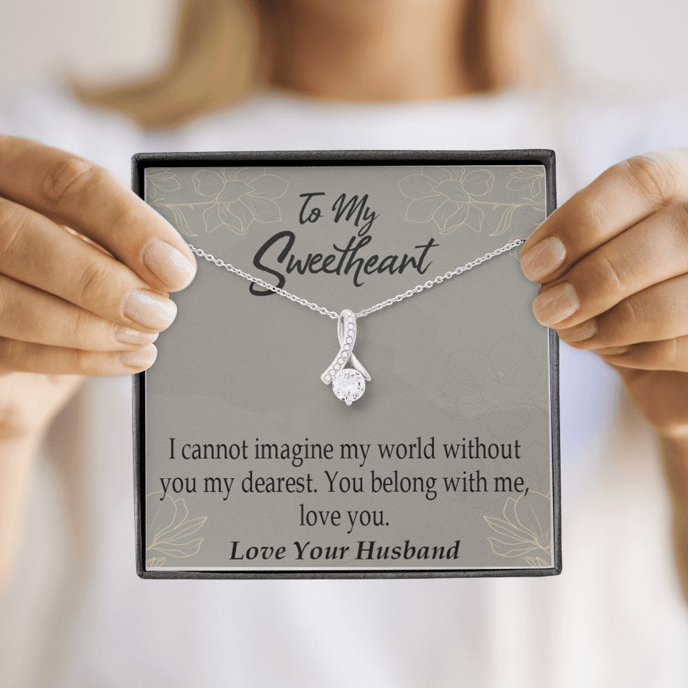 To My Wife You Belong With Me Alluring Ribbon Necklace Message Card-Express Your Love Gifts