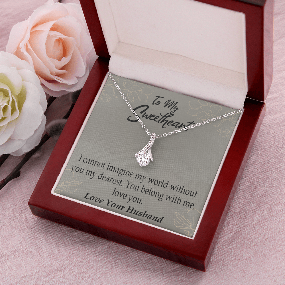 To My Wife You Belong With Me Alluring Ribbon Necklace Message Card-Express Your Love Gifts