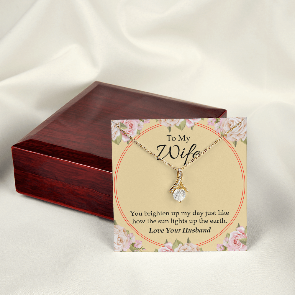 To My Wife You Brighten Up My Day Alluring Ribbon Necklace Message Card-Express Your Love Gifts