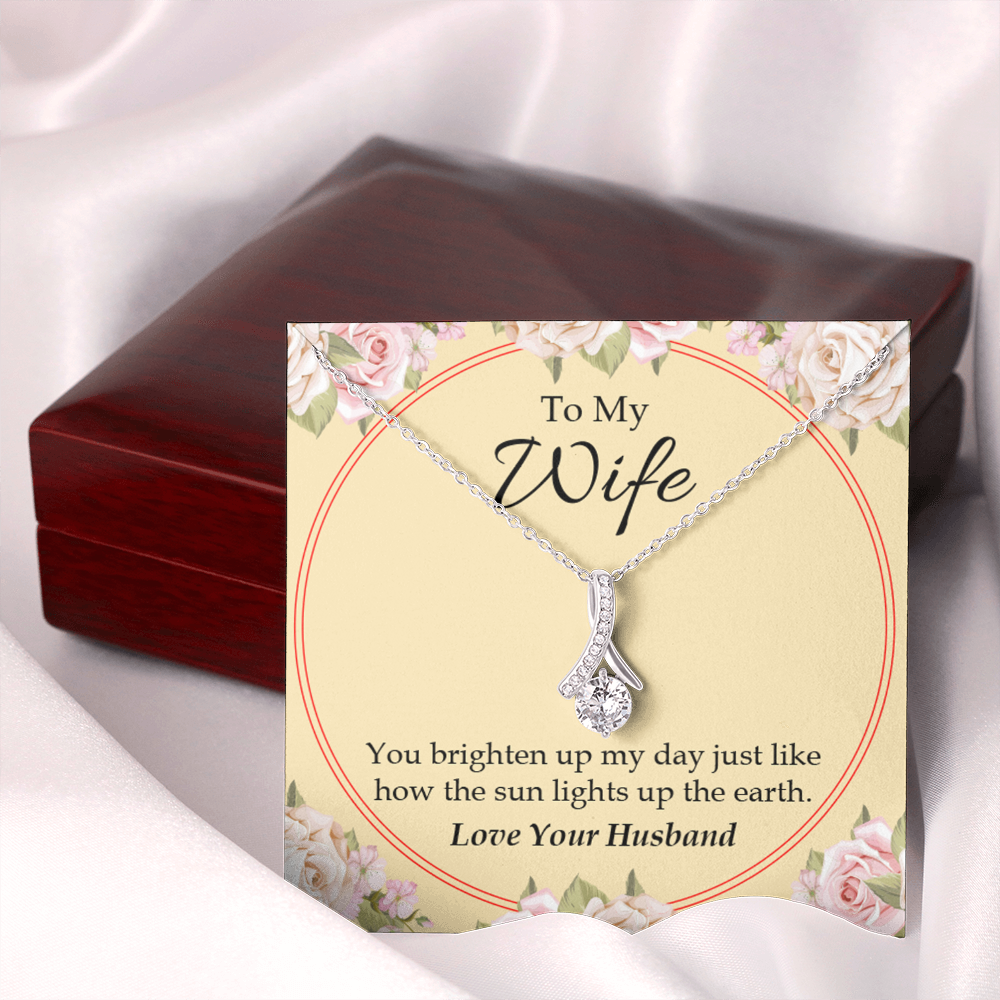 To My Wife You Brighten Up My Day Alluring Ribbon Necklace Message Card-Express Your Love Gifts