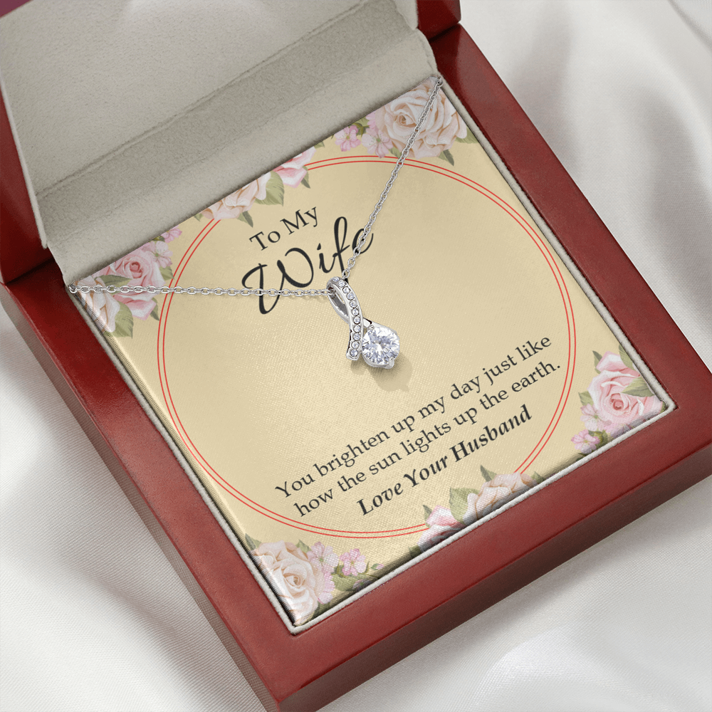 To My Wife You Brighten Up My Day Alluring Ribbon Necklace Message Card-Express Your Love Gifts