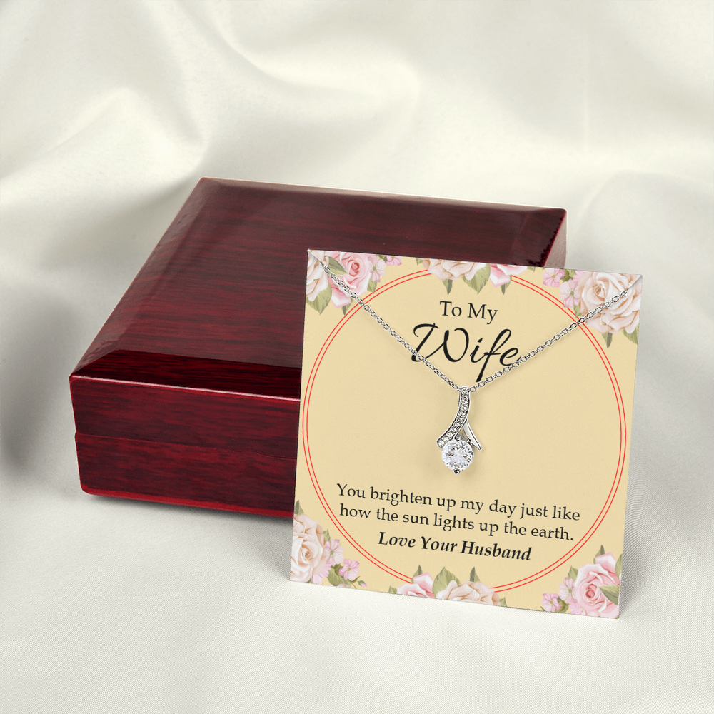 To My Wife You Brighten Up My Day Alluring Ribbon Necklace Message Card-Express Your Love Gifts