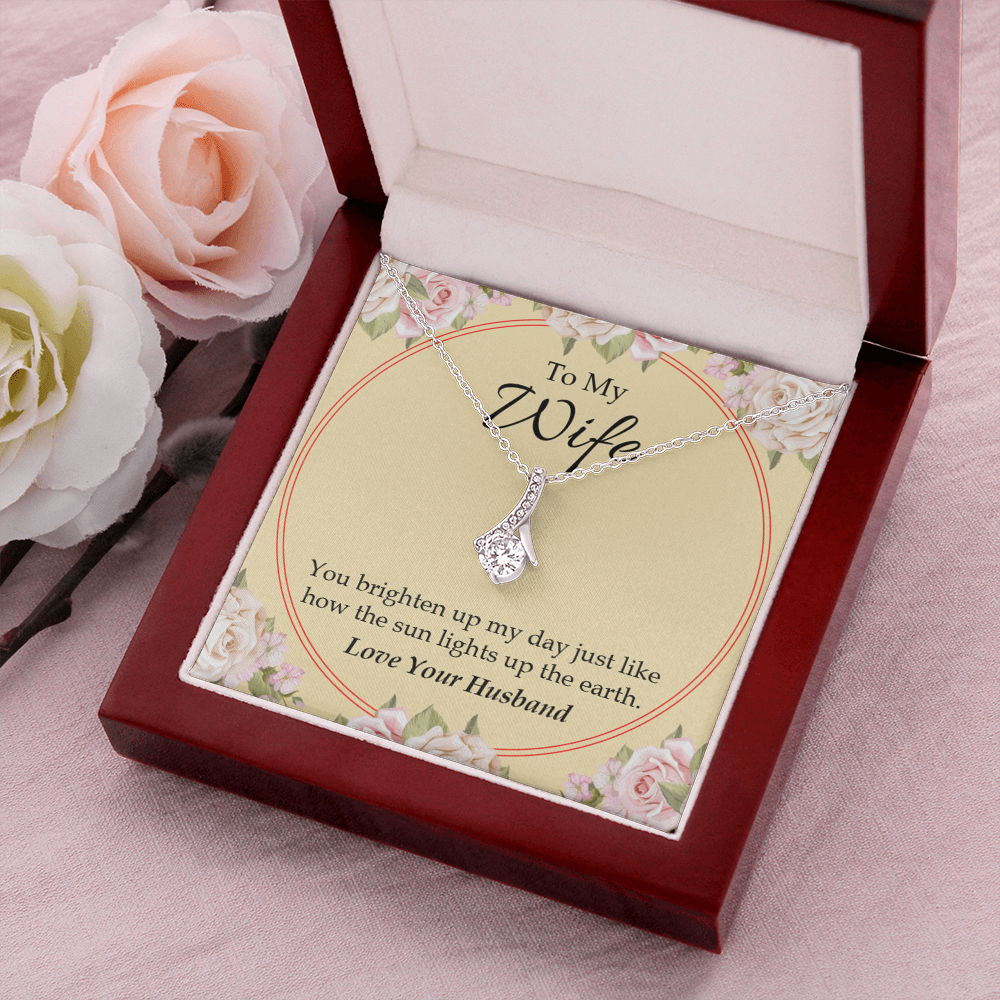 To My Wife You Brighten Up My Day Alluring Ribbon Necklace Message Card-Express Your Love Gifts