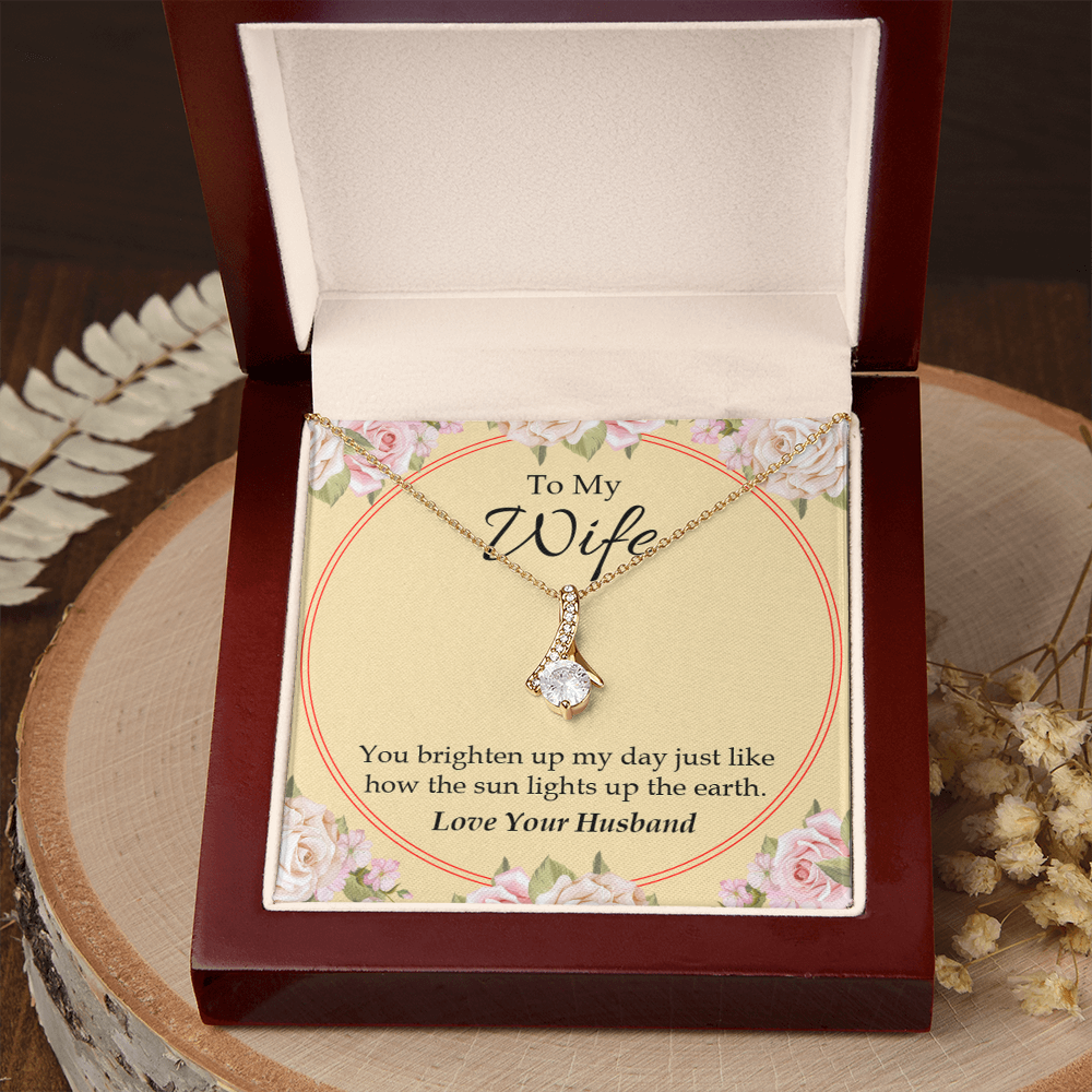 To My Wife You Brighten Up My Day Alluring Ribbon Necklace Message Card-Express Your Love Gifts