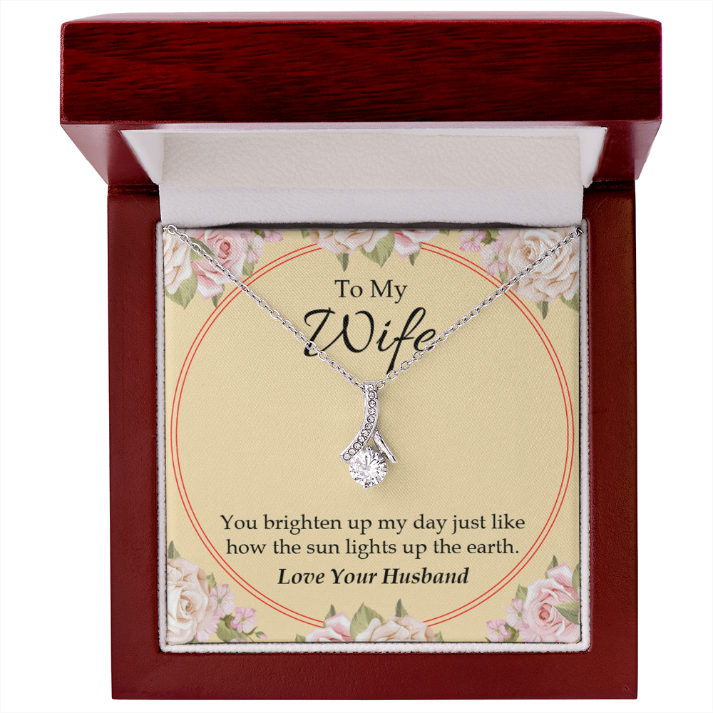 To My Wife You Brighten Up My Day Alluring Ribbon Necklace Message Card-Express Your Love Gifts