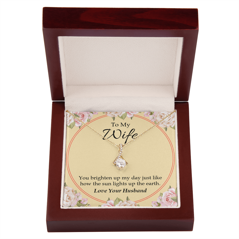 To My Wife You Brighten Up My Day Alluring Ribbon Necklace Message Card-Express Your Love Gifts