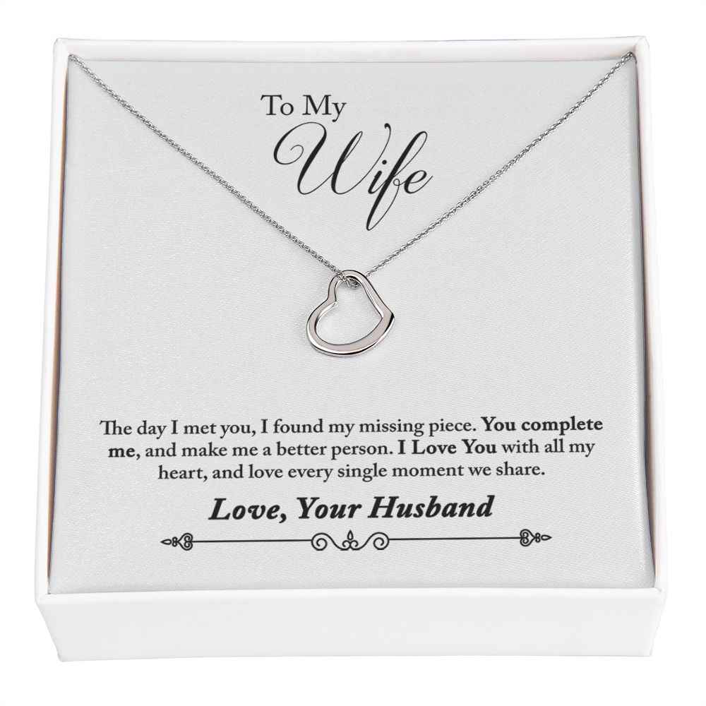 To My Wife You Complete Me Delicate Heart Necklace-Express Your Love Gifts