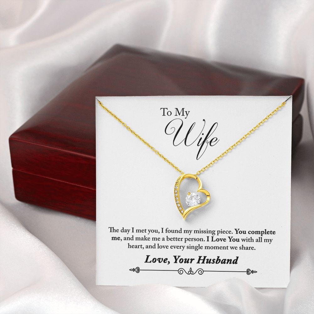 To My Wife You Complete Me From Husband Forever Necklace w Message Card-Express Your Love Gifts