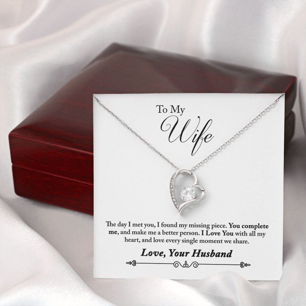 To My Wife You Complete Me From Husband Forever Necklace w Message Card-Express Your Love Gifts