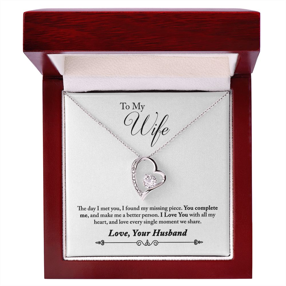 To My Wife You Complete Me From Husband Forever Necklace w Message Card-Express Your Love Gifts