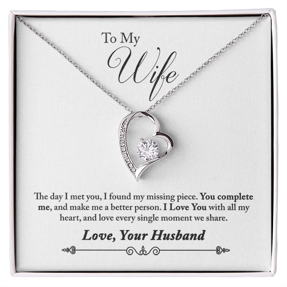 To My Wife You Complete Me From Husband Forever Necklace w Message Card-Express Your Love Gifts