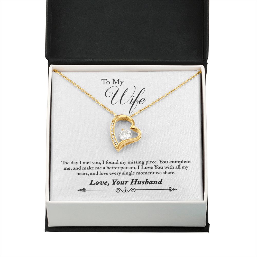 To My Wife You Complete Me From Husband Forever Necklace w Message Card-Express Your Love Gifts