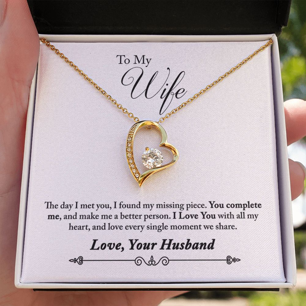 To My Wife You Complete Me From Husband Forever Necklace w Message Card-Express Your Love Gifts