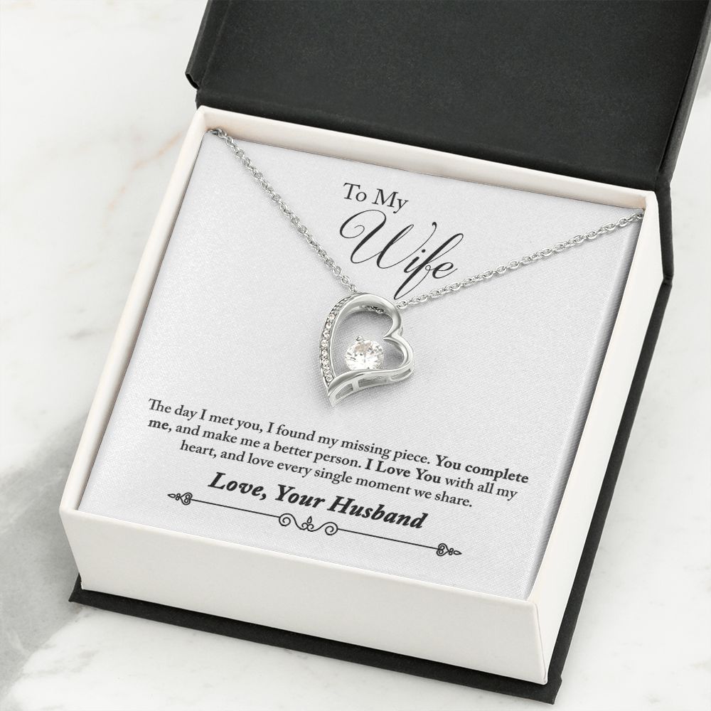 To My Wife You Complete Me From Husband Forever Necklace w Message Card-Express Your Love Gifts