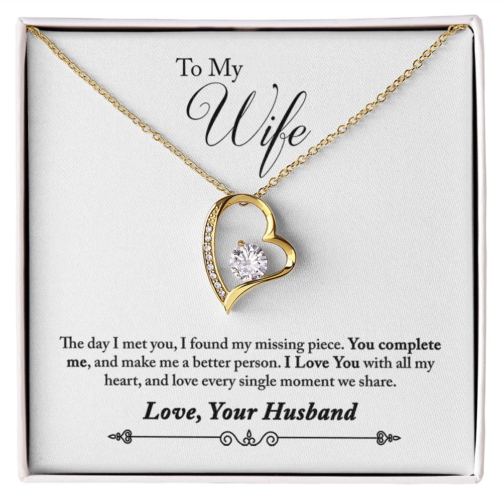 To My Wife You Complete Me From Husband Forever Necklace w Message Card-Express Your Love Gifts