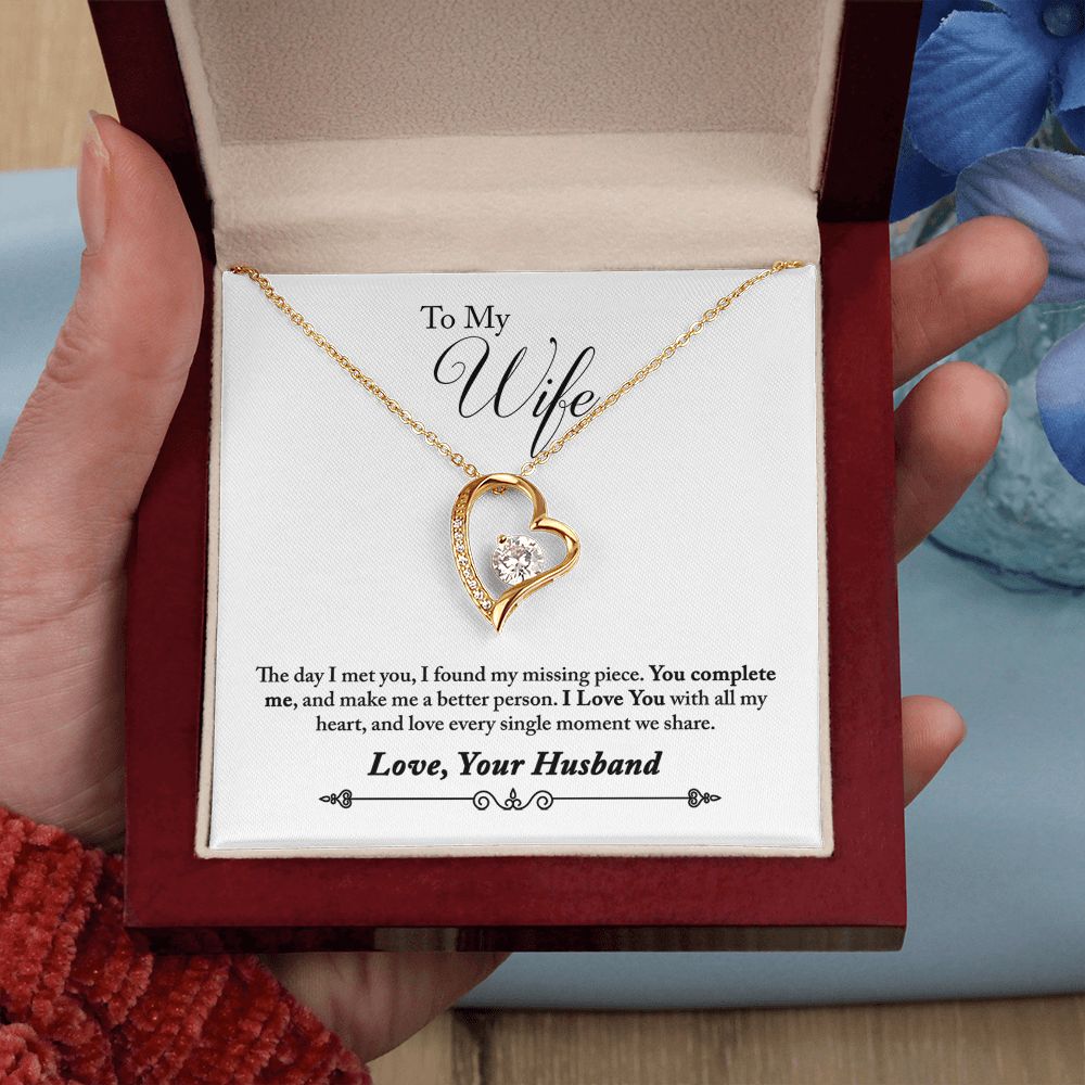 To My Wife You Complete Me From Husband Forever Necklace w Message Card-Express Your Love Gifts