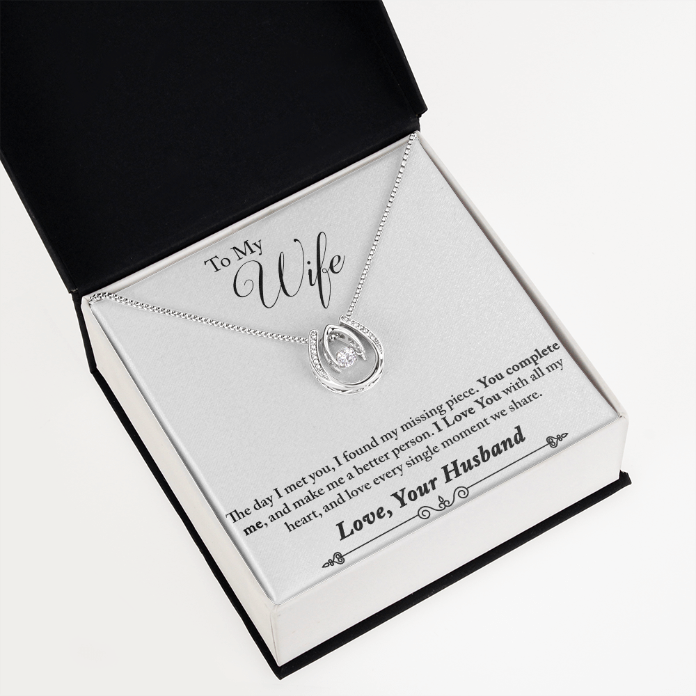 To My Wife You Complete Me Lucky Horseshoe Necklace Message Card 14k w CZ Crystals-Express Your Love Gifts