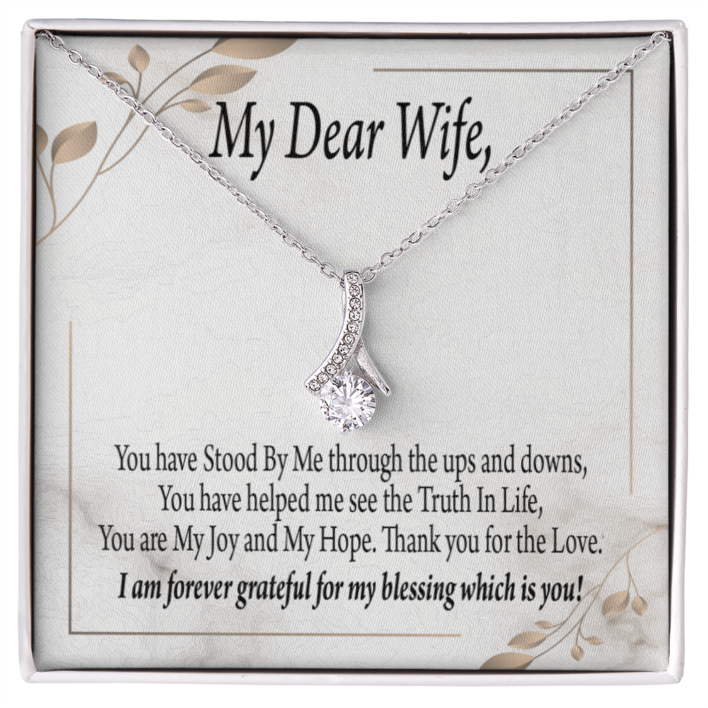 To My Wife You Have Stood by Me Alluring Ribbon Necklace Message Card-Express Your Love Gifts